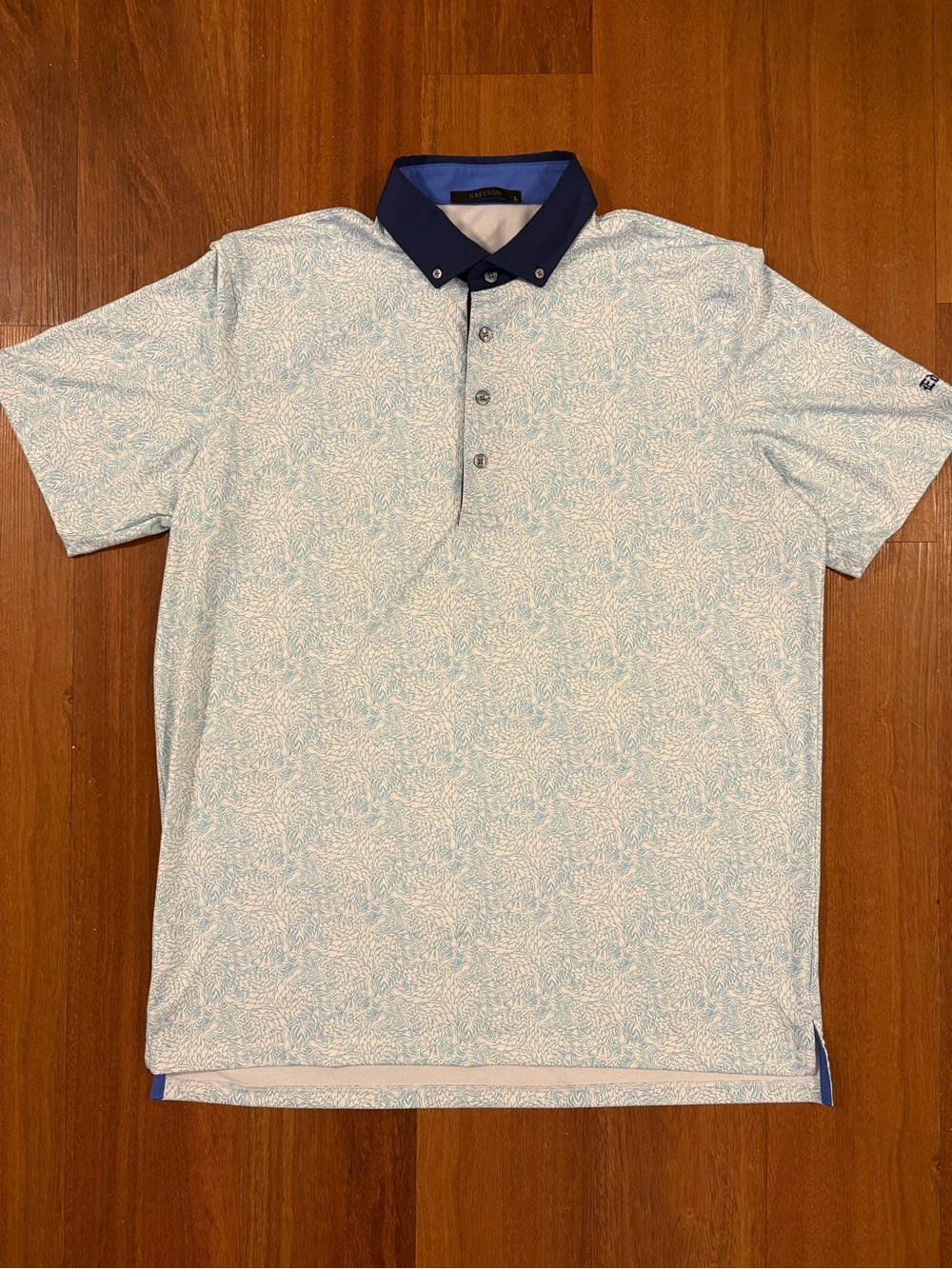 Greyson Range Polo Large Blue Wolf Print Performance Golf Shirt